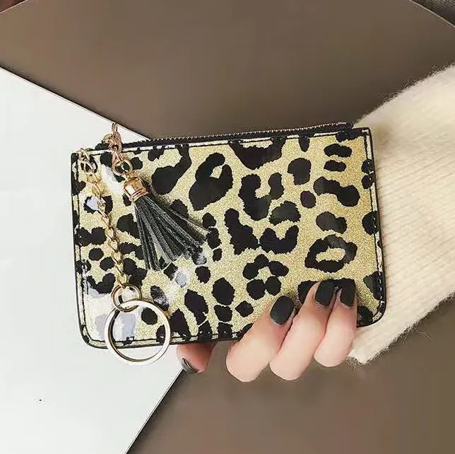 New Leopard zipper women designer short key wallets lady fashion casual zero purses female clutchs with card position black/gold/silver no88