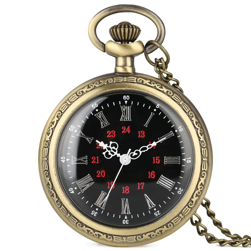 Retro Brons Zwart / Wit / Beige Dial Pocket Watch met Rome Nummer Ketting Ketting Quartz Analoge Horloges voor Vrouwen Mannen Gift