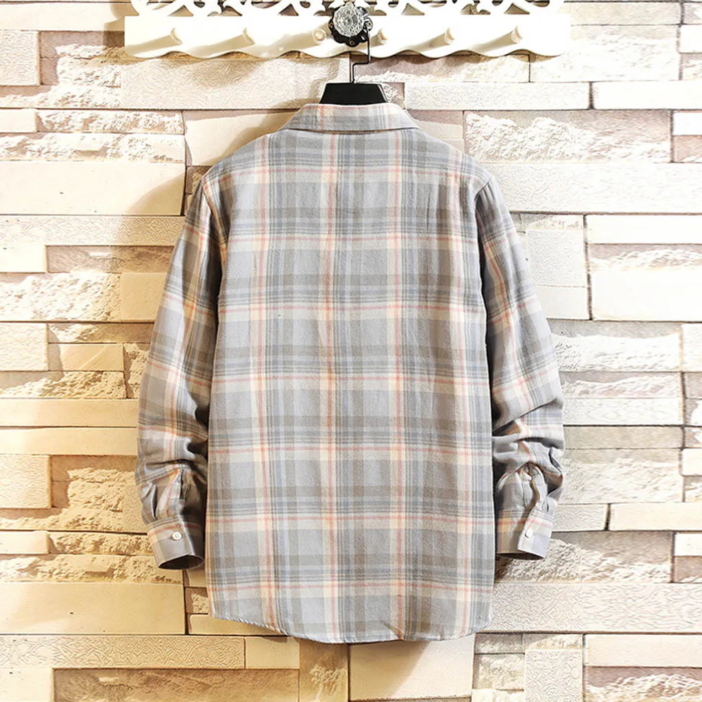 Hurtownia-męska z długim rękawem Slim Plaid Shirts Bluzka Top Beach Casual Jesień Odzież Koszule Mężczyźni Sukienka Hawajski Blusas Mujer De Moda 2019