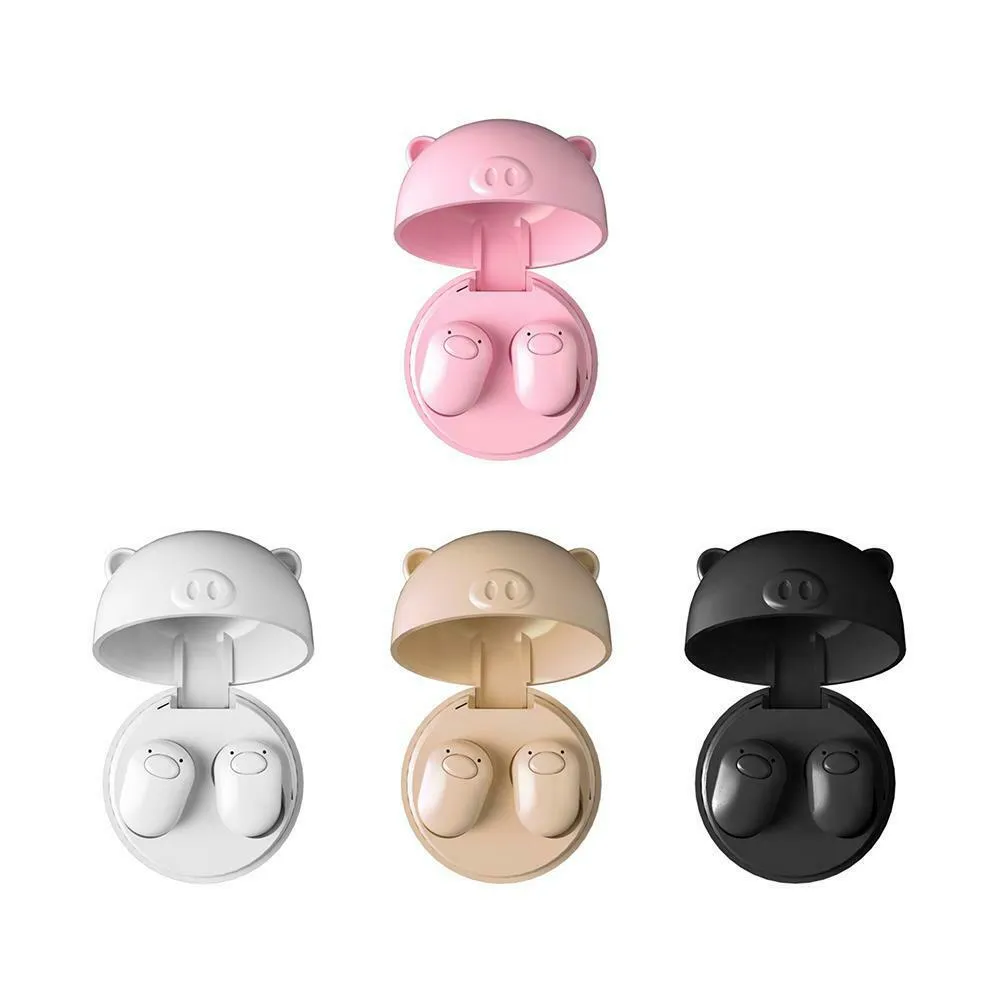 Mini TWS Earbuds V5.0 Wahr Wireless Bluetooth Headset Nettes Schwein Mini-Kopfhörer mit Kasten Lade Bluetooth 5.0 Kopfhörer Earplugs