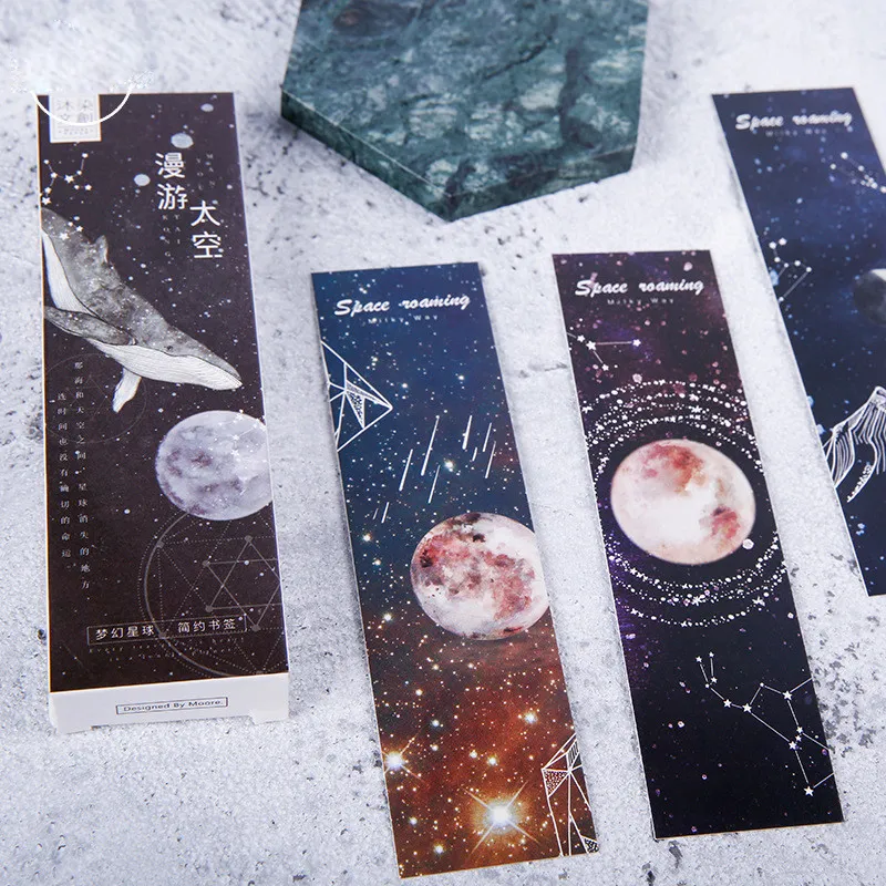 30 st / låda Dream Space Constellation Paper Bookmark Brevpapper Bokmärken Bokhållare Meddelande Kort Skol Leveranser Papelaria Ny Ankomst