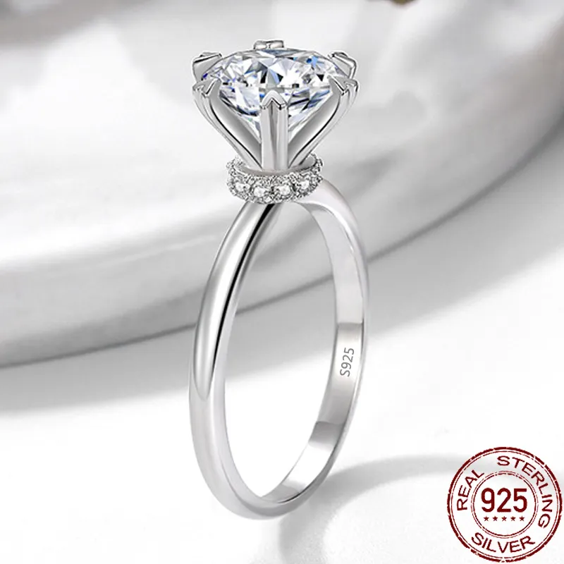 Solitaire Ring 925 Sterling Silver Bijou 2CT 8mm CZ Diamond Luxury Party Wedding Band Rings for Women Bridal Fine Jewelry XR417