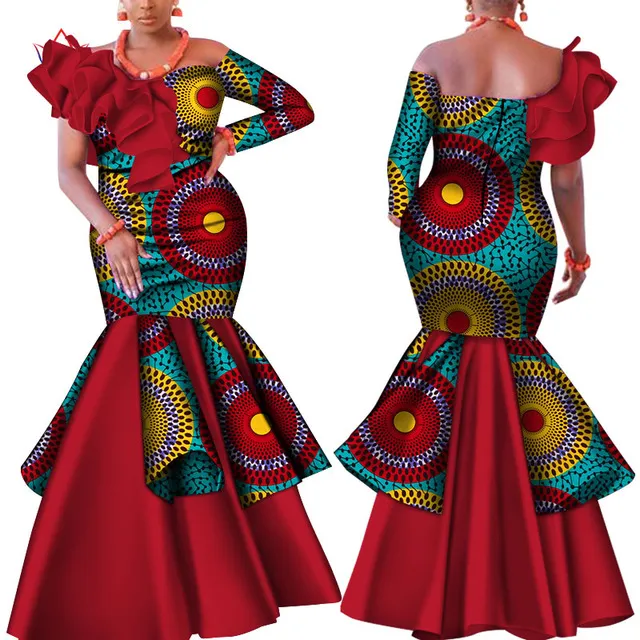 Danshiki Africa Dress for Women Bazin Riche one-shoulder Sexy Slash Neck Wedding Party Dress Traditional African Clothing WY4224215f