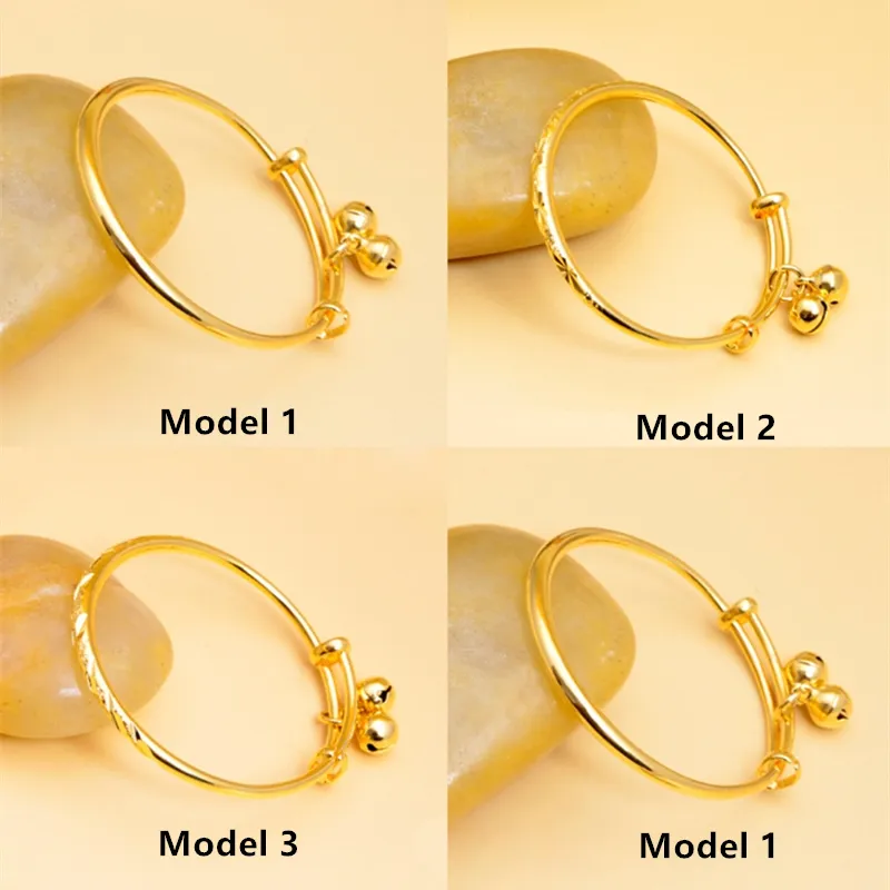 Europe and America New Fashion Design Children Jewelry 24K Yellow Gold Bell Bangles for Babies Kids Children Nice Gift277Q