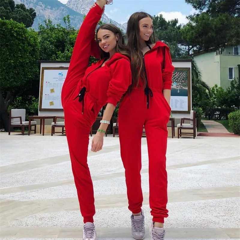 Sport Jumpsuits Woman Sportswear 2019 Fitness Overalls Sport Suit Women Tracksuit Winter Autumn Gym Clothing Female Red