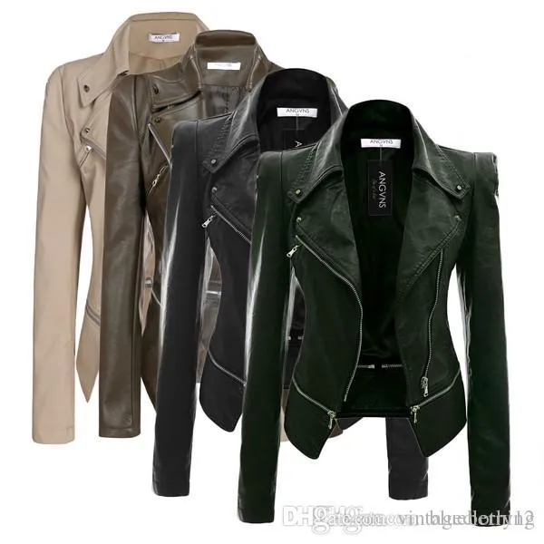 Women s Faux Leather Jacket with Zipper Black Long Sleeve PU Leather Jacket for Autumn Winter