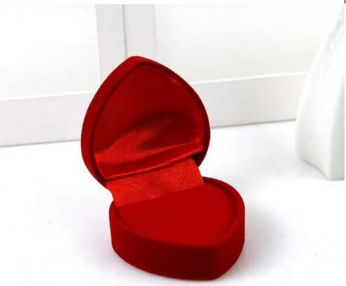 Velvet Heart-shaped Jewelry Box Ring Box Flocking Plastic Box Foldable For Engagement Wedding Ring Valentine's Day Gift 50pcs254V