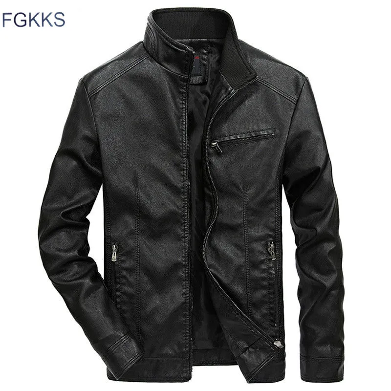 Fgkks outono inverno jaqueta de couro homens casacos de couro à prova de vento homens pu moto moda casacos masculinos