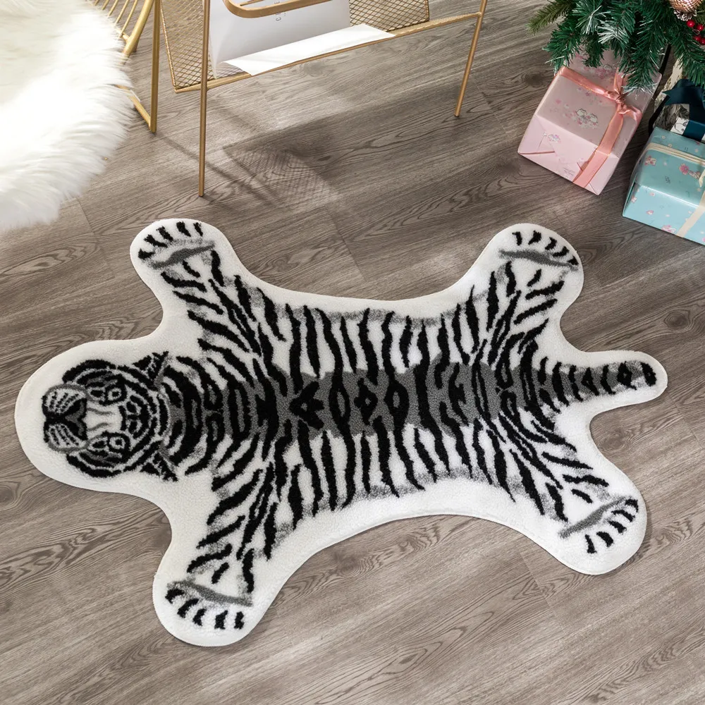 tiger printed Rug Cow Leopard Cowhide faux skin leather NonSlip Antiskid Mat Animal print Carpet