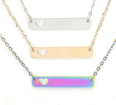Stainless Steel Bar Pendant Necklace New Love Heart Bar Necklace for Mother Daughter Blank Bar Charm Pendant For Buyer Own DIY GB1533
