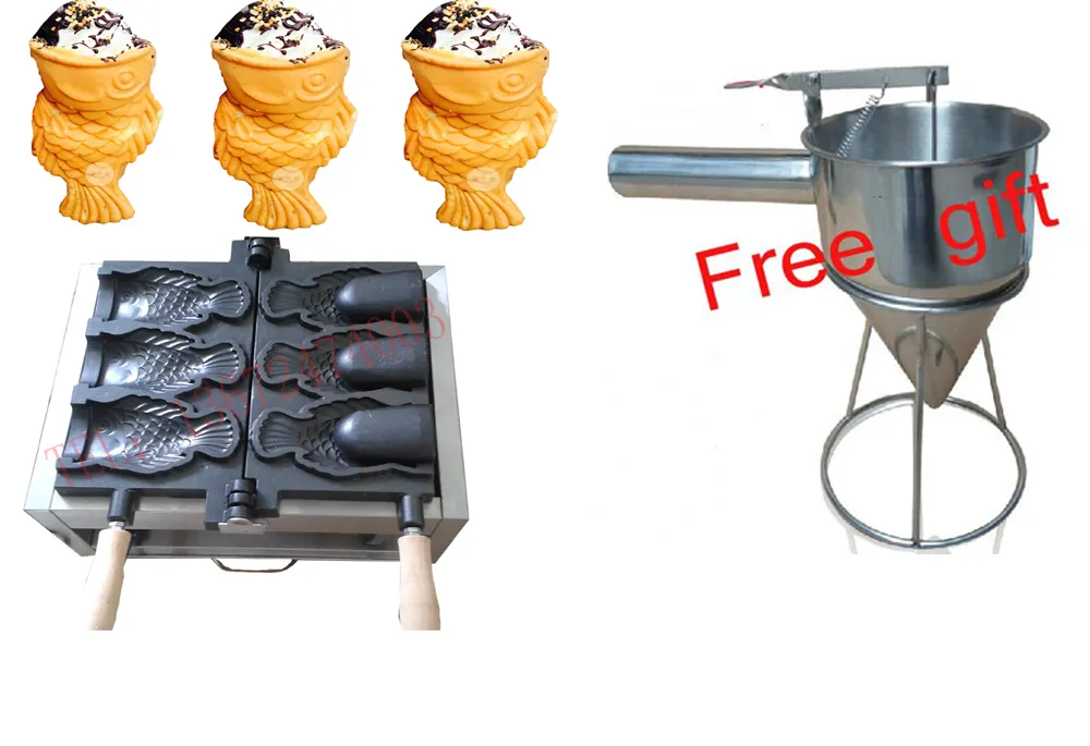 Hurtowa bezpłatna wysyłka ~ 110 V/220V Ice Cream Machine Machine Otwarte usta Waffle Fish Wafel