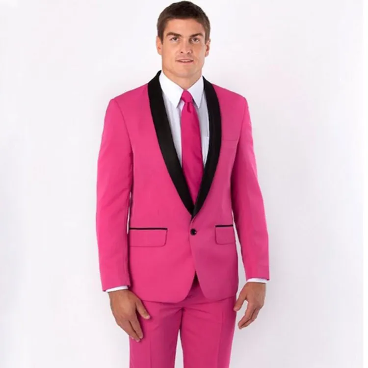 2019 Tuxedos De Mariage Groomsmen Châle Noir Revers Marié Porter Costume Rose Mens Designer Blazer (Veste + Pantalon)