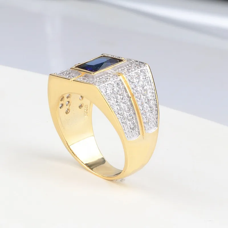 Groothandel- Diamond Stars Ring Luxe Designer Sieraden Rechthoekige Brede Editie Classic Men's Verzilverd 18K Gold Men's Ring Gratis verzending