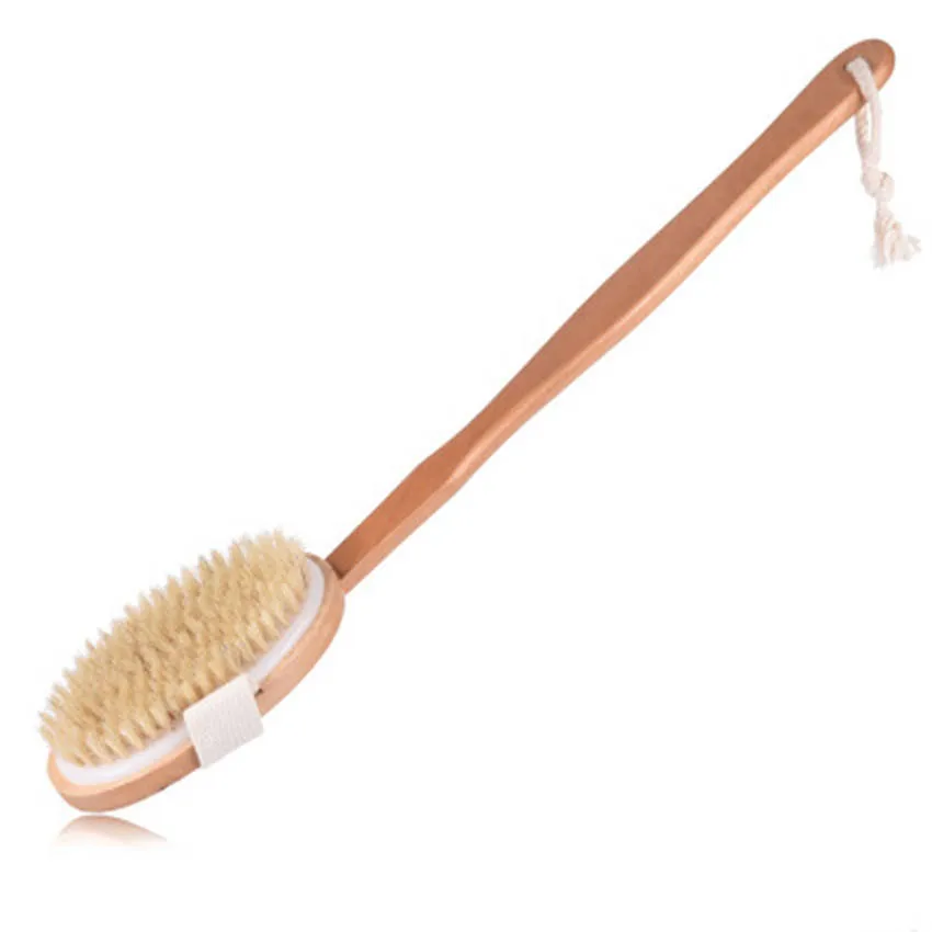 100% Natural Boar Bristle Avtagbart långt handtag Trä Dry Bath Back Borste Pensel Exfoliating Bath Brush ZZA1514-2