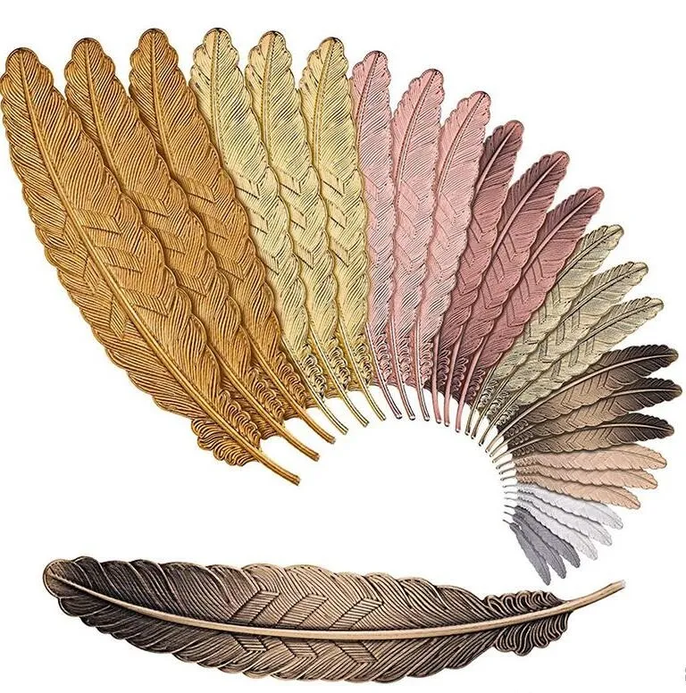 7 Kolory Metal Feather Bookmark Dokument Książka Mark Etykieta Złoty Silver Różowe Złoto Zakładki Office School Supplies