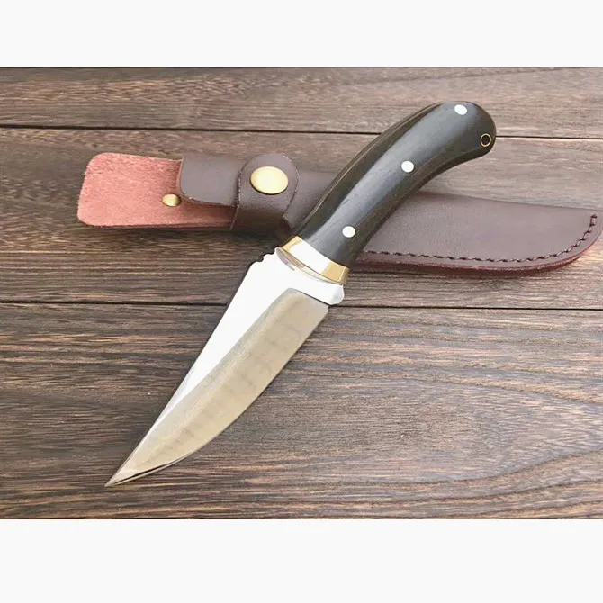 New Arrival Outdoor Survival Staight Hunting Knife D2 Mirror Polish Drop Point Blade Full Tang Wood Handle Knives With Leather Sheath