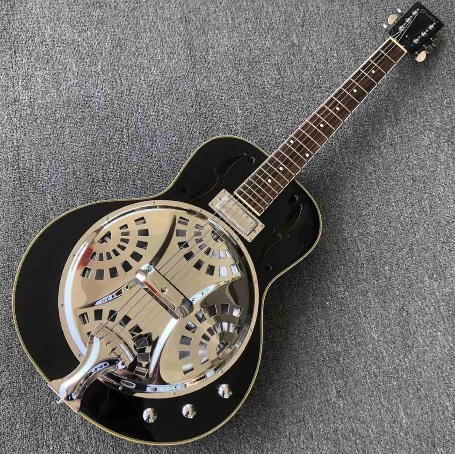 Grand Black Maple Hollow Body Guitar Electric Guitar Metal Mini Humbucker Resonator Steel