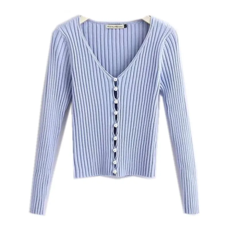 Stylish Single Breasted Pearl Button Cardigan Sweater Sweater With
