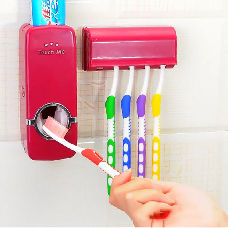 Automatic Toothpaste Dispenser Toothbrush Holder Storage Organizer Wall Mount Toothbrush Rack Family Bathroom Toothbrush Accessory Sets