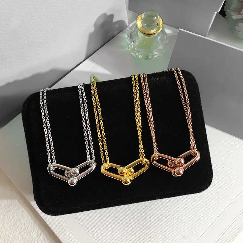 2019 Luxury Fashion New Brand Titanium Steel Necklace T Letter Clavicle Double Chain Pendant Necklace For Women Charm Jewelry Wholesale