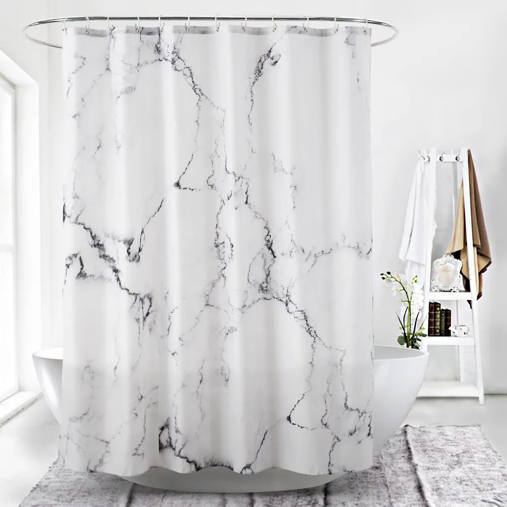 Marble grain shower curtain bathroom waterproof polyester cloth bath curtain digital printing mordern white hotel and home decor