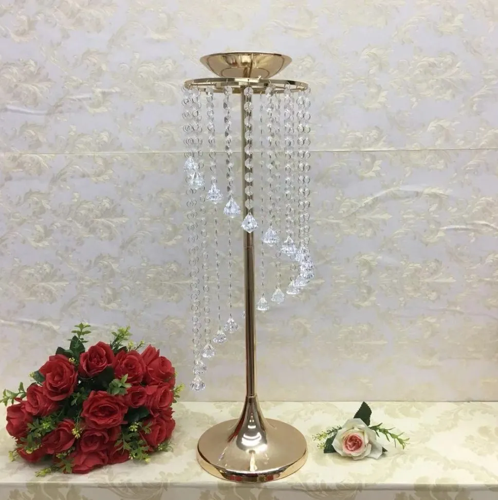 Bord Blomma Vase Bankettkrans Party Backdrops Walkway Flower Metal Rack Decoration Crystal Wedding Centerpieces Crystal Candle Holder