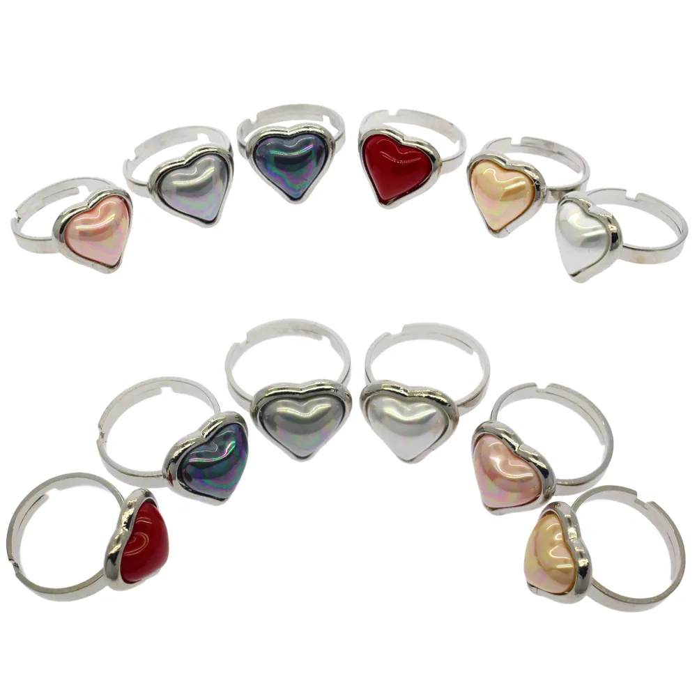 Women's creative natural shell jewelry fashion heart-shaped 6-color shell copper rings resizable