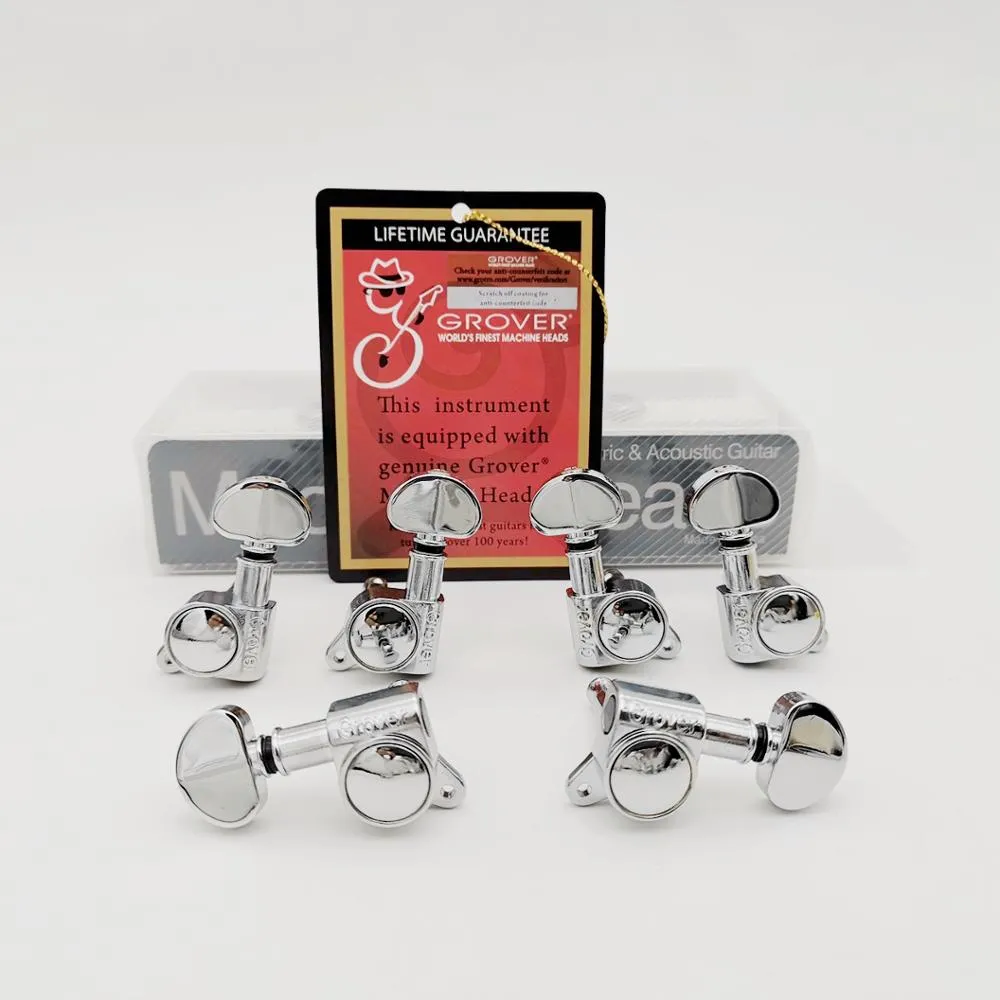 6 st Inte inline Chrome Grover Guitar String Tuning Pegs 45 Vinkel Tuners Maskinhuvud 3R + 3L (bra förpackning)