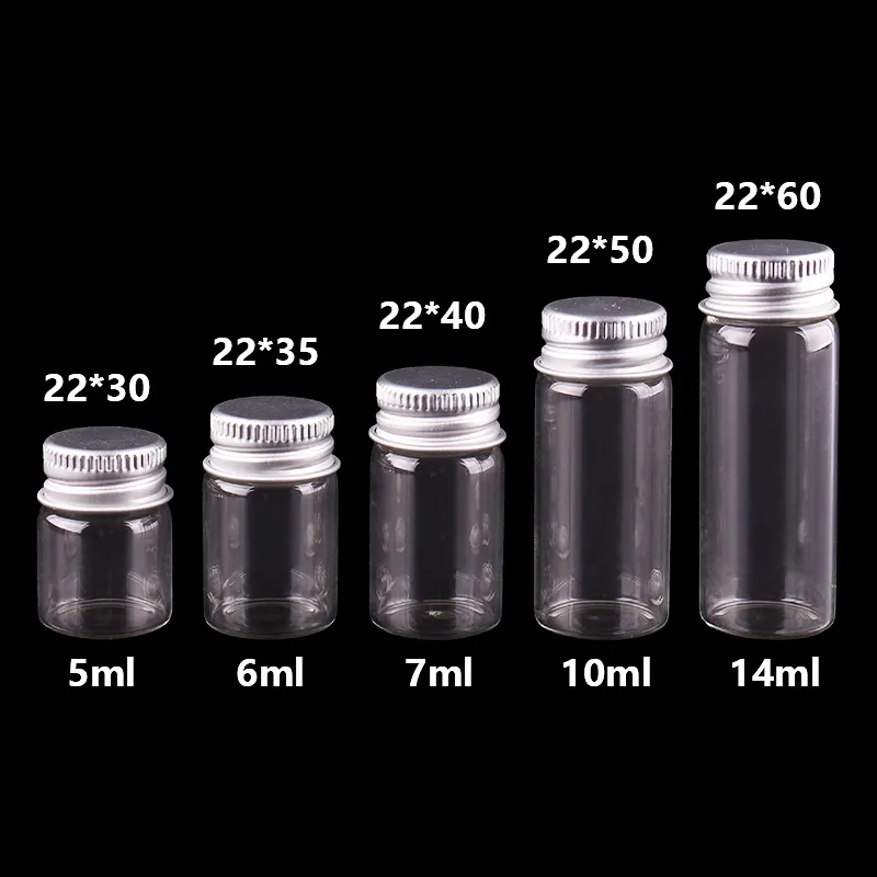 5ml 6ml 7ml 10ml 14ml tiny Transparent Glass Bottles with Silver Screw Cap Cute Jar Vials DIY Craft 100pcs