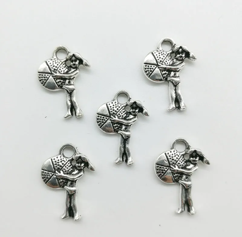 50st / mycket söt tjej tibet silver charms hängsmycken retro stil smycken DIY hänge för nyckelring armband örhängen 19 * 14mm