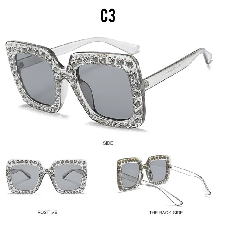 Großhandels-Große Diamant-Sonnenbrille-Quadrat-Farbtöne-Frauen-übergroße Sonnenbrille-Retro- Spitzenkristalltrend-Strass ljje9
