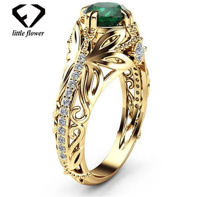 14K Or Diamant Émeraude Bague De Mariage Bijoux Ornement Etoile Anillos diamant Bizuteria pour Femmes Émeraude Jade 14K Gemstone Anneau LY191217