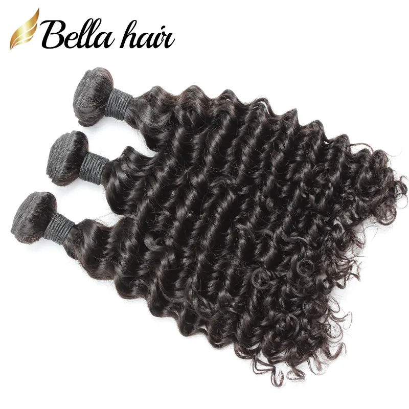 Indiano molhado e ondulado de profundidade de cabelo de trama de cabelo de trama de cabelo humano tecer cor natural 3 pçs / lote cutícula completa bellahair