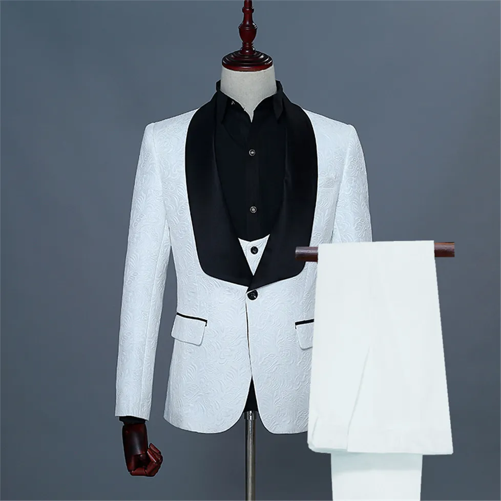 Vente chaude Groomsmen Châle Noir Revers Marié Tuxedos Un Bouton Hommes Costumes Mariage / Bal / Dîner Meilleur Homme Blazer (Veste + Pantalon + Cravate + Gilet) K162