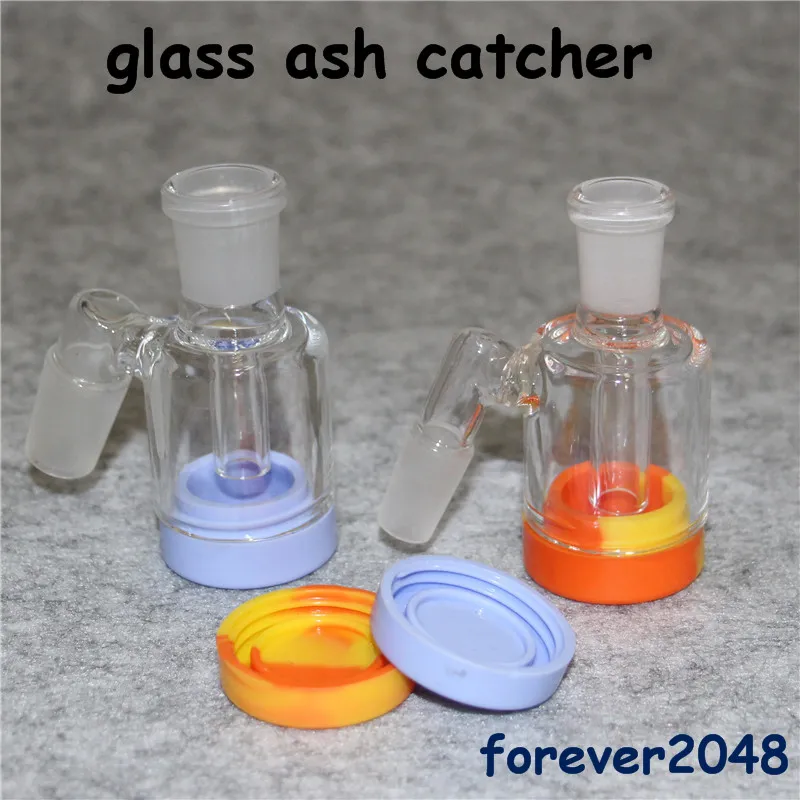 Mini Glass Ash Catcher with 7ml Silicone Container 14mm 18mm Ashcatchers for glass bong dab oil rig water pipes