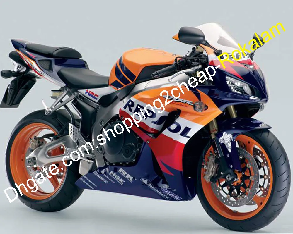 ホンダフェアリングCBR1000RR CBR1000 CBR 1000 RR 1000RR 06 07 2006 2007 ABSオートバイキットオレンジレッドホワイトブルー（射出成形）