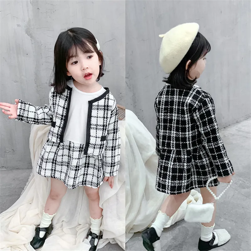 Acquista Set Di Abbigliamento Scozzese Moda Bambina Giacca + Abito, Ragazze Bambini Eleganti Abiti Primavera Autunno Abiti Bambini Outfit