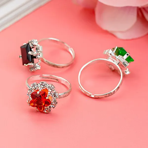 36st Colorful Rhinestone Gem Rings in Box, Justerbara Little Girl Jewel Rings in Box Kids Little Girl Gift, Pre1933927