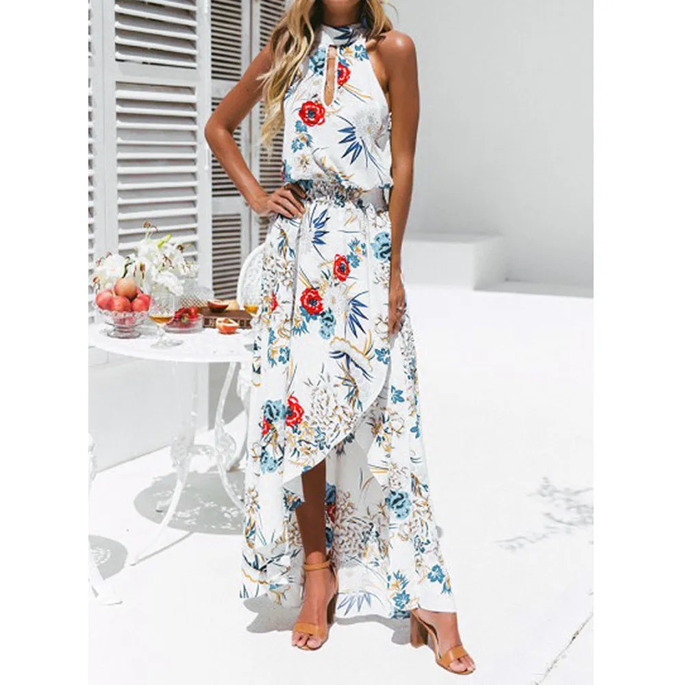 2019 New Fashion Sexy Women Boho Floral Long Maxi Dress Sleeveless