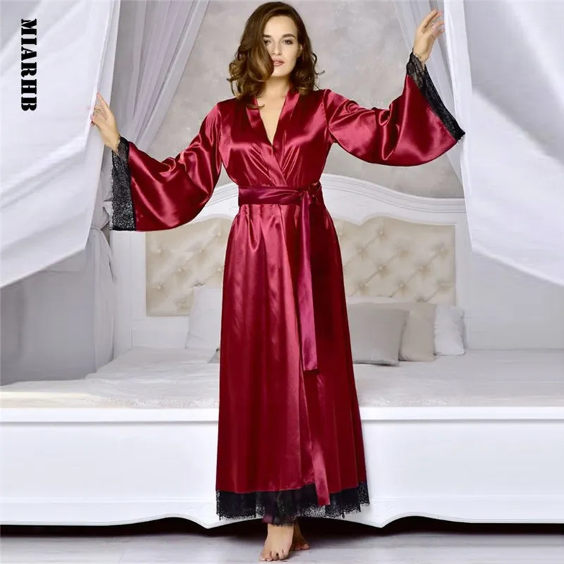 Sunfree Kadınlar Cornes 2019 Yeni Sıcak Satış Seksi Uzun Ipek Kimono Sabahlık Kıyafeti Bath Robe Babydoll Lingerie Gecelik 3L30