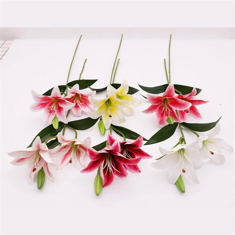 Flor de lirio de tallo corto falso, 23,62 "de longitud, simulación de tacto Real, Lilium Brownii para decoración para hogar y boda, flores artificiales