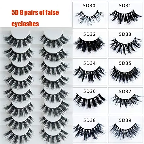 8 pairs of natural fake eyelashes long makeup 5D classic eyelashes, Yalorde Lashes Make Up Tools