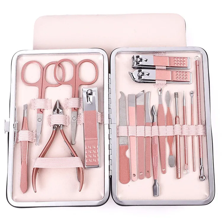 Set di strumenti per la cura del set di manicure in acciaio inossidabile a bocca d'aquila Set di 18 pezzi kit di pedicure per manicure di bellezza