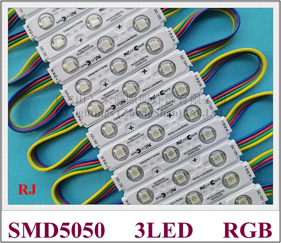 inyección con lente módulo LED RGB SMD 5050 módulo de luz LED resistente al agua para letra de señal RGB DC12V 0,72 W 3 led IP66 75mm X 15mm X 5mm