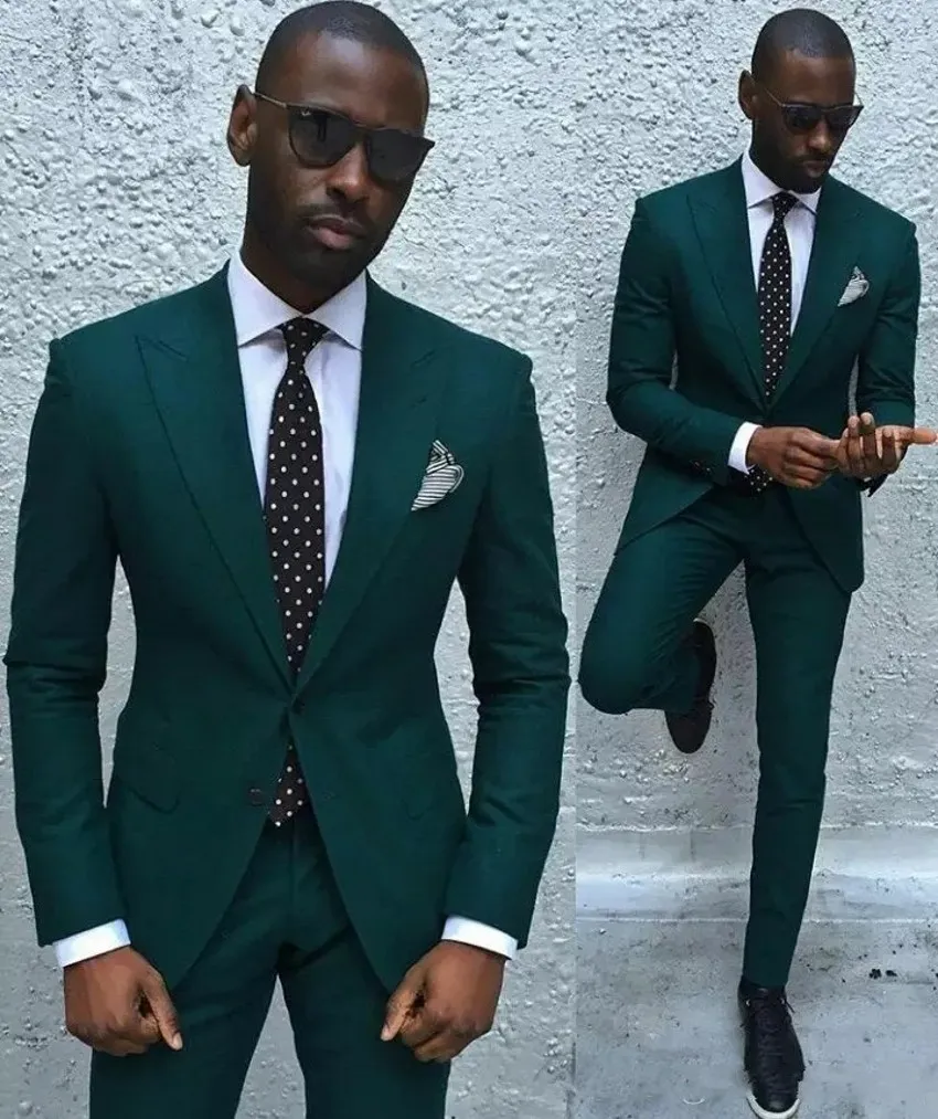 Dark Green/Burgundy Men Wedding Tuxedos Peak Lapel Groom Tuxedos Excellent Men Blazer 2 Piece Suit Prom/Dinner Jacket(Jacket+Pants+Tie) 85