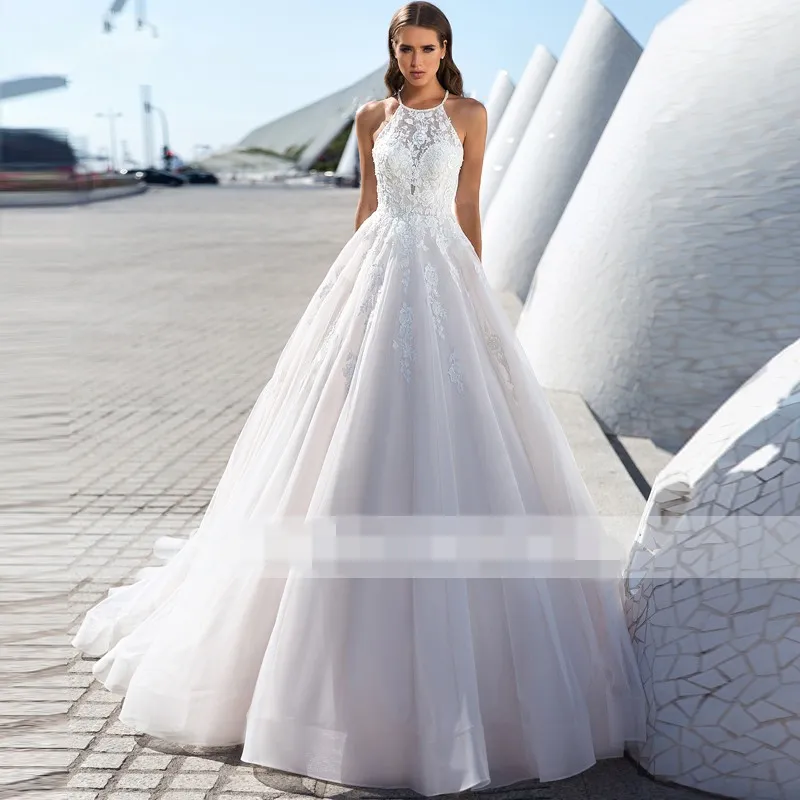 halter top empire waist wedding dresses SATIN HALTER NECKLINE A-LINE BRIDAL DRESS BY LADIVINE STYLE CD372W OFF White / 4
