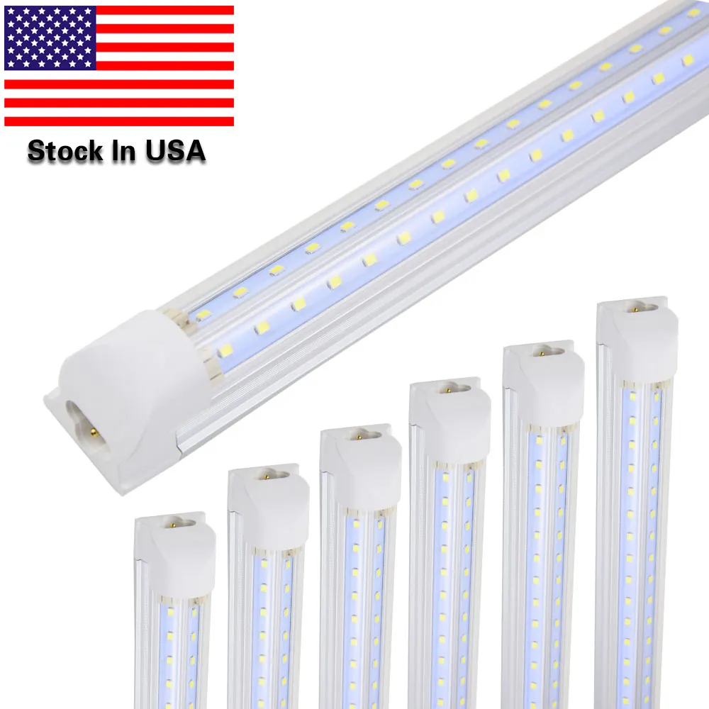 V-formad 2ft-8ft Cooler Door Led Tubes T8 Integrerad Led Tube, dubbelsidiga LED-ljus, 72W 100W 85-265V Lager i USA