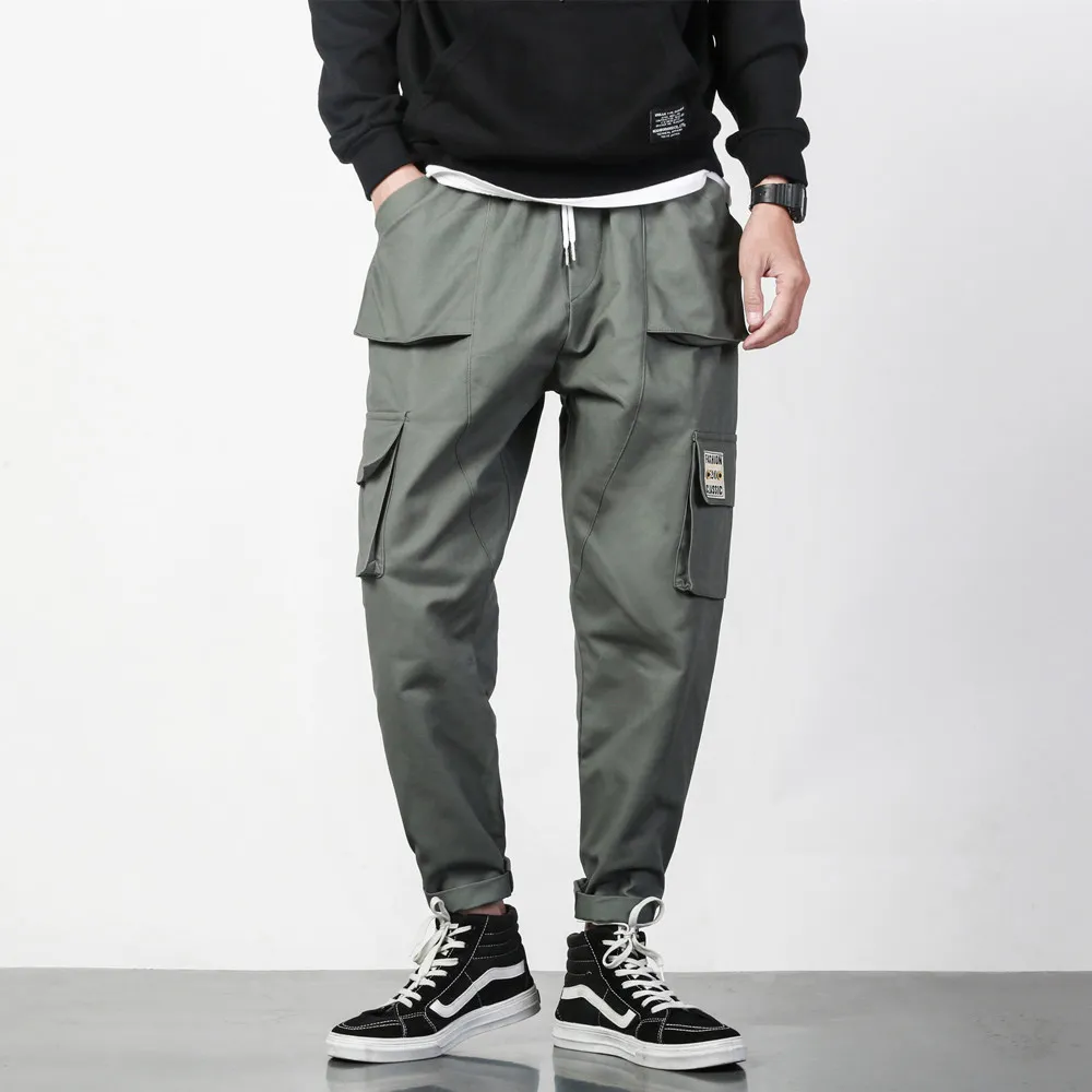 2018 Höstbyxor Män Multi-Pocket Cargo Byxor Elastisk Midja Harem Pant Hip Hop Casual Loose Joggers Man