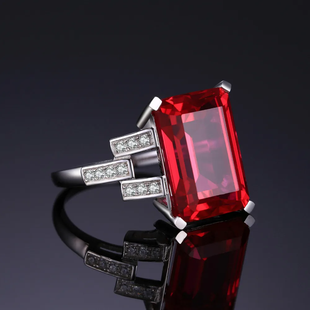 Fashion-Classic 9.2ct Skapat Red Rubies Cocktail Ring 925 Sterling Silver Luxury Smycken Engagement Ringar för Kvinnor Present