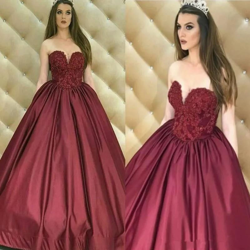 Vintage Quinceanera Dresses Arabic Burgundy Evening Gowns A Line Floor Length Sweetheart